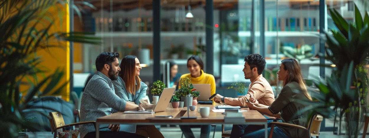 A team collaborates at a modern conference table, illustrating how top AI deployment guide software supports integrating AI into established business workflows.